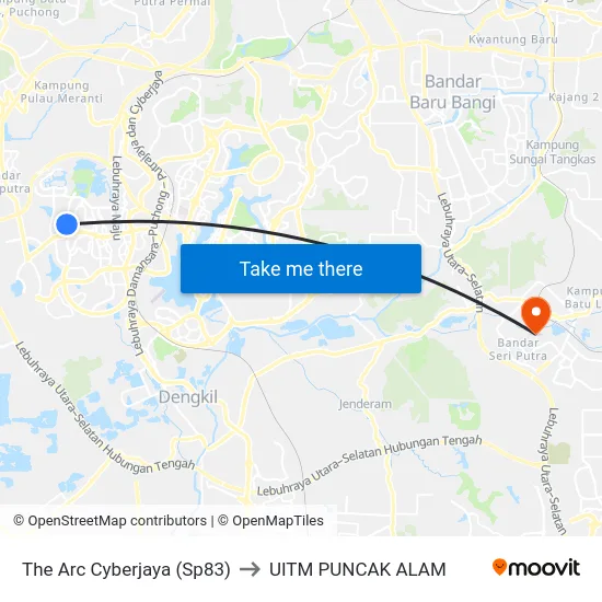 The Arc Cyberjaya (Sp83) to UITM PUNCAK ALAM map