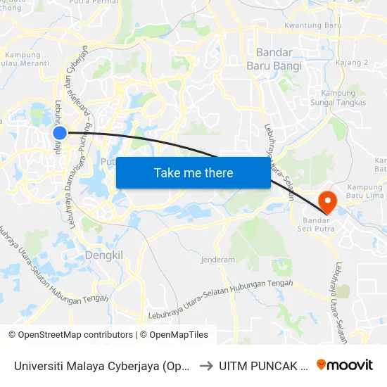 Universiti Malaya Cyberjaya (Opp) (Sp345) to UITM PUNCAK ALAM map