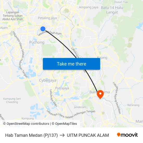 Hab Taman Medan (Pj137) to UITM PUNCAK ALAM map
