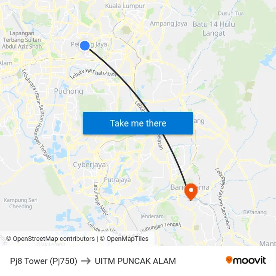 Pj8 Tower (Pj750) to UITM PUNCAK ALAM map