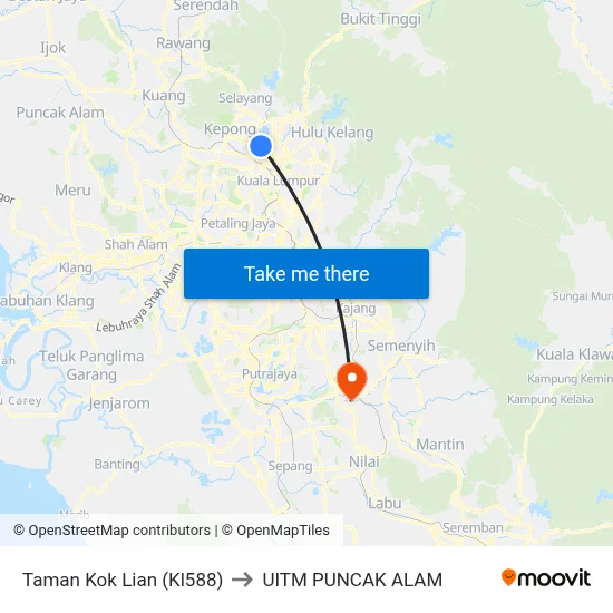 Taman Kok Lian (Kl588) to UITM PUNCAK ALAM map