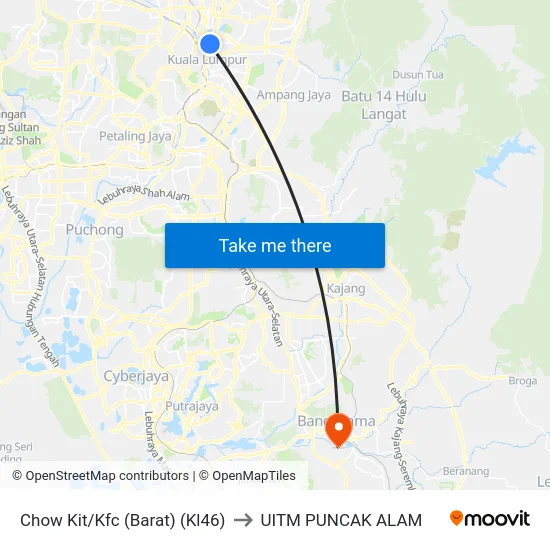 Chow Kit/Kfc (Barat) (Kl46) to UITM PUNCAK ALAM map