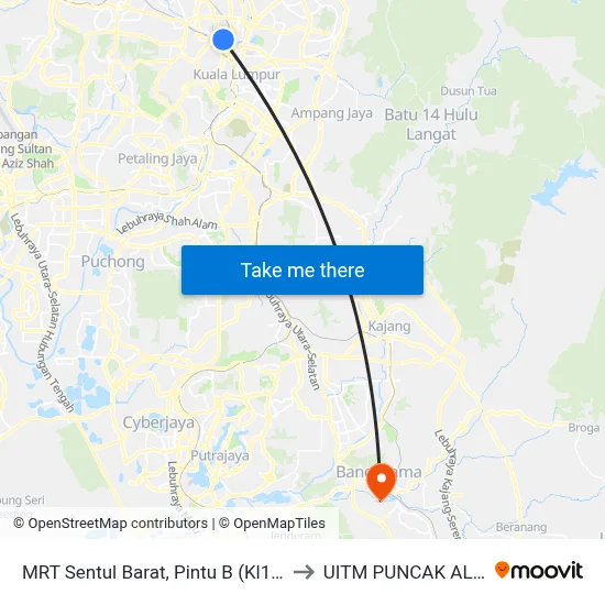MRT Sentul Barat, Pintu B (Kl1580) to UITM PUNCAK ALAM map
