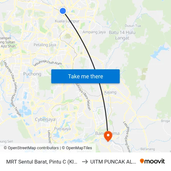 MRT Sentul Barat, Pintu C (Kl607) to UITM PUNCAK ALAM map