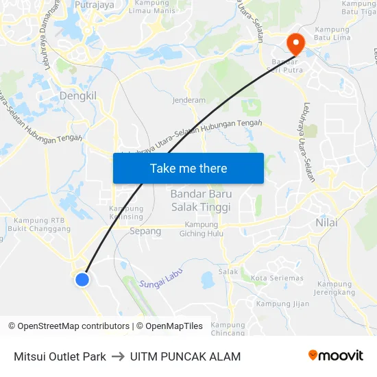 Mitsui Outlet Park to UITM PUNCAK ALAM map