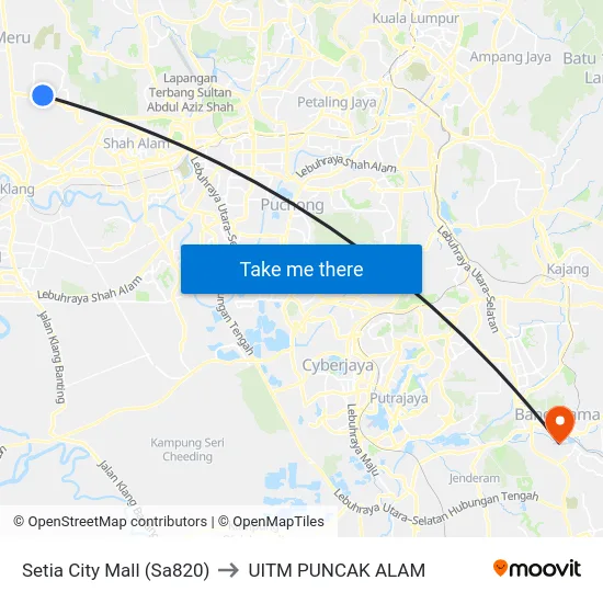 Setia City Mall (Sa820) to UITM PUNCAK ALAM map