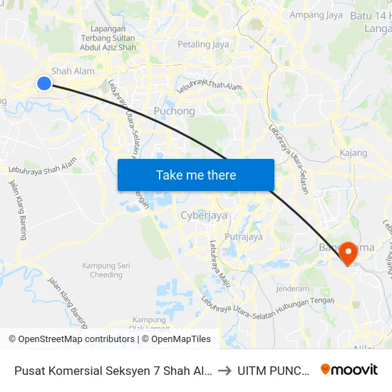 Pusat Komersial Seksyen 7 Shah Alam (Timur) (Sa865) to UITM PUNCAK ALAM map