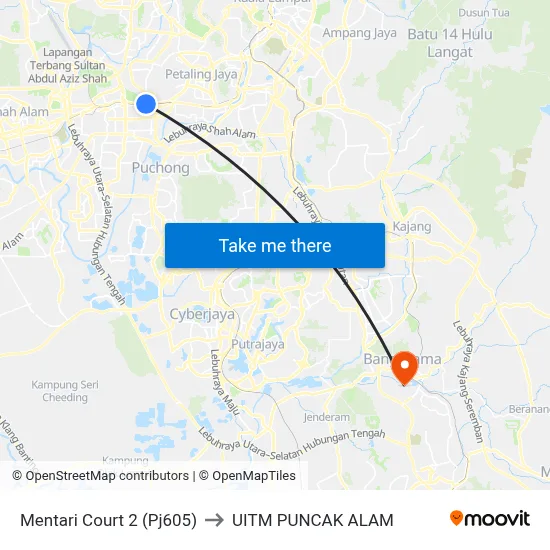 Mentari Court 2 (Pj605) to UITM PUNCAK ALAM map