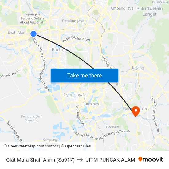 Giat Mara Shah Alam (Sa917) to UITM PUNCAK ALAM map
