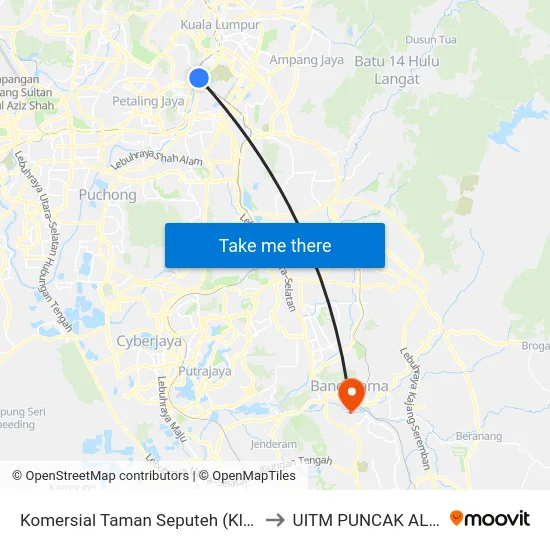 Komersial Taman Seputeh (Kl278) to UITM PUNCAK ALAM map