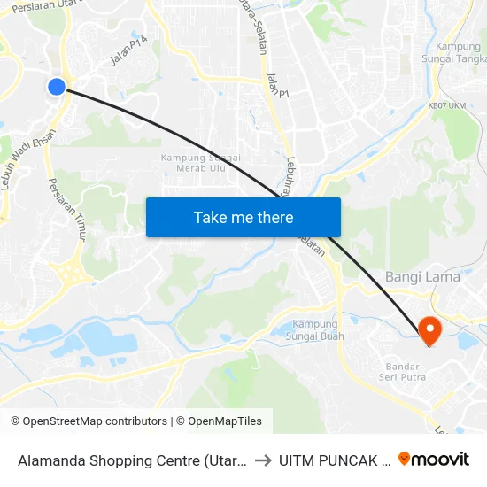 Alamanda Shopping Centre (Utara) (Ppj235) to UITM PUNCAK ALAM map