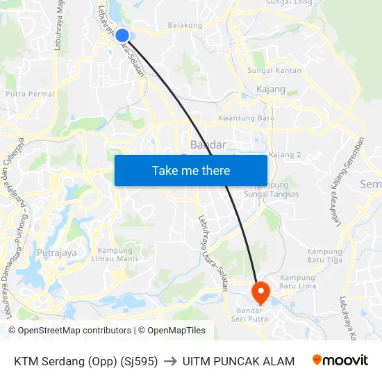 KTM Serdang (Opp) (Sj595) to UITM PUNCAK ALAM map