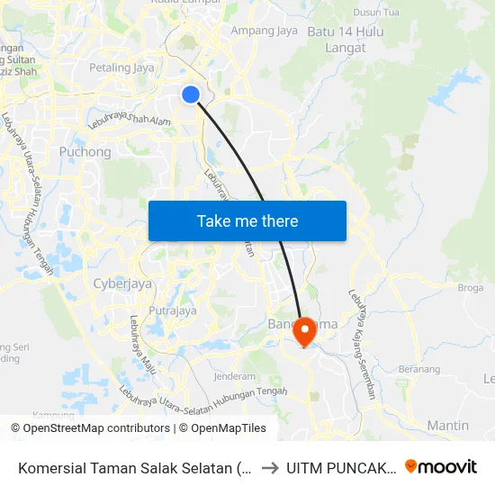 Komersial Taman Salak Selatan (Opp) (Kl795) to UITM PUNCAK ALAM map