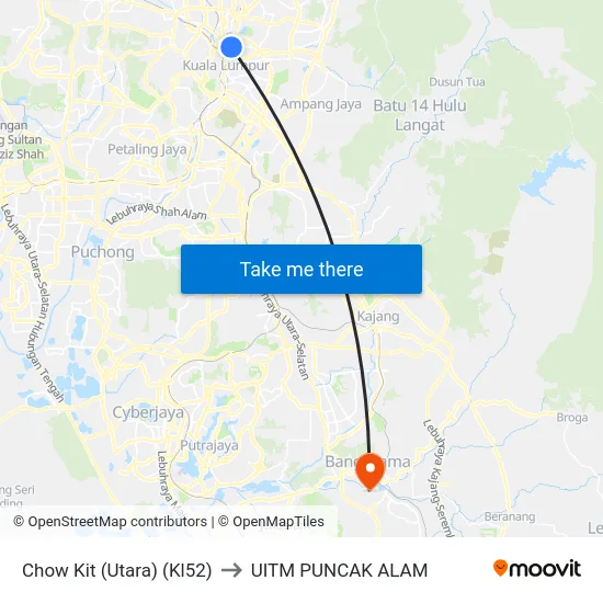 Chow Kit (Utara) (Kl52) to UITM PUNCAK ALAM map