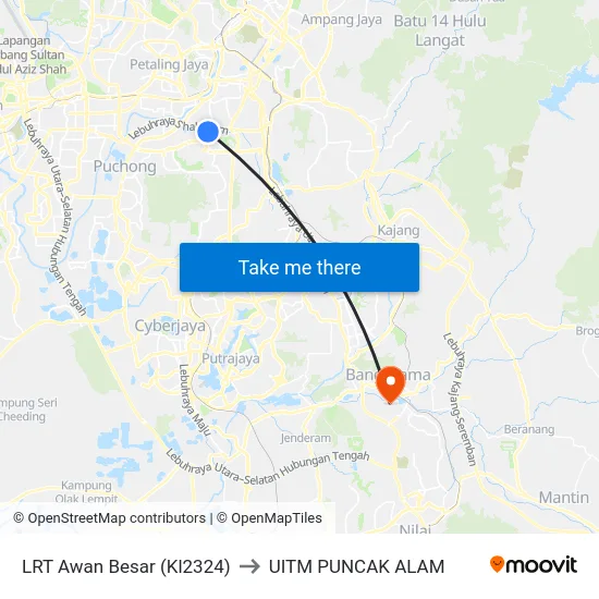 LRT Awan Besar (Kl2324) to UITM PUNCAK ALAM map