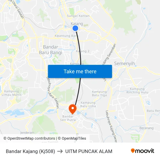Bandar Kajang (Kj508) to UITM PUNCAK ALAM map