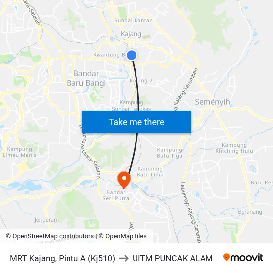 MRT Kajang, Pintu A (Kj510) to UITM PUNCAK ALAM map