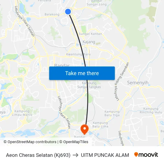 Aeon Cheras Selatan (Kj693) to UITM PUNCAK ALAM map