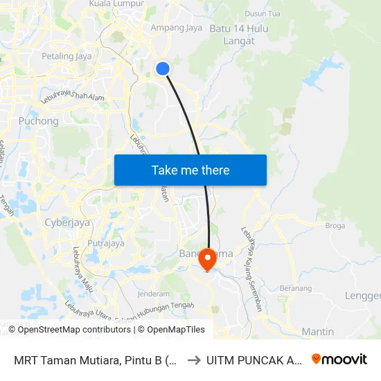 MRT Taman Mutiara, Pintu B (Kl756) to UITM PUNCAK ALAM map