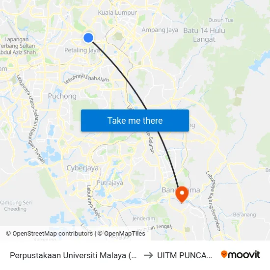 Perpustakaan Universiti Malaya (Opp) (Kl1109) to UITM PUNCAK ALAM map