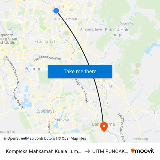 Kompleks Mahkamah Kuala Lumpur (Kl1895) to UITM PUNCAK ALAM map