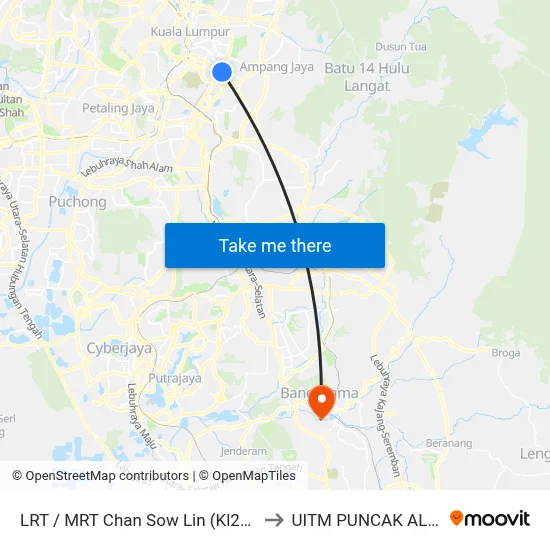 LRT / MRT Chan Sow Lin (Kl2207) to UITM PUNCAK ALAM map