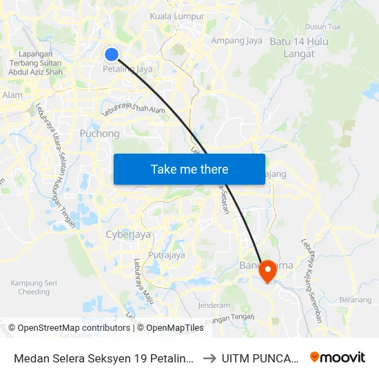 Medan Selera Seksyen 19 Petaling Jaya (Pj312) to UITM PUNCAK ALAM map