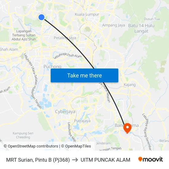 MRT Surian, Pintu B (Pj368) to UITM PUNCAK ALAM map