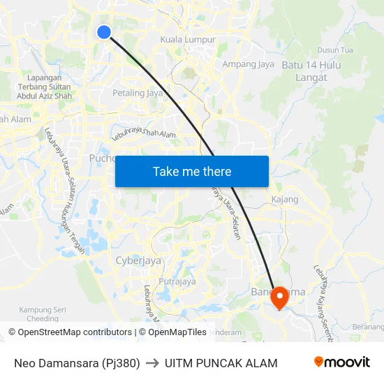 Neo Damansara (Pj380) to UITM PUNCAK ALAM map