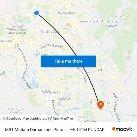 MRT Mutiara Damansara, Pintu B (Pj809) to UITM PUNCAK ALAM map