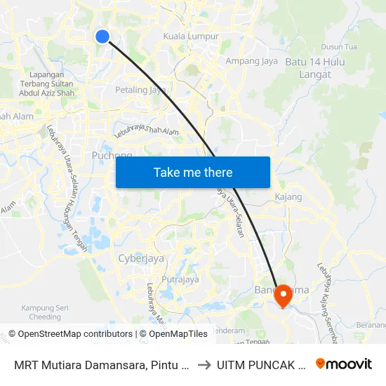 MRT Mutiara Damansara, Pintu C (Pj814) to UITM PUNCAK ALAM map