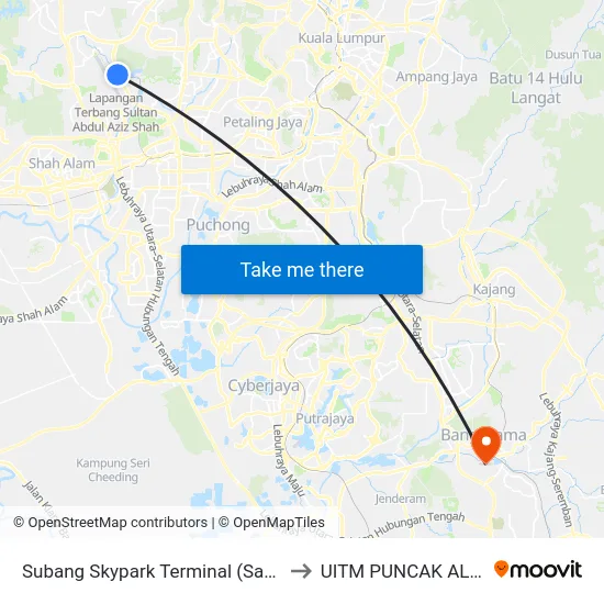 Subang Skypark Terminal (Sa904) to UITM PUNCAK ALAM map