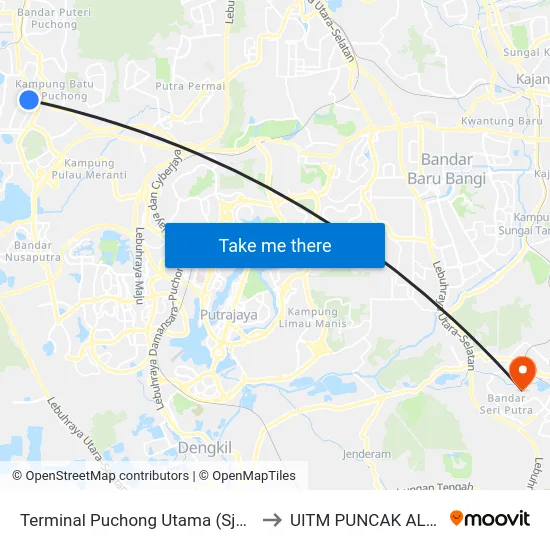 Terminal Puchong Utama (Sj237) to UITM PUNCAK ALAM map