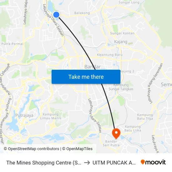 The Mines Shopping Centre (Sj640) to UITM PUNCAK ALAM map