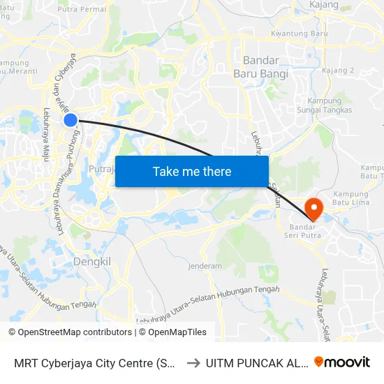 MRT Cyberjaya City Centre (Sp414) to UITM PUNCAK ALAM map