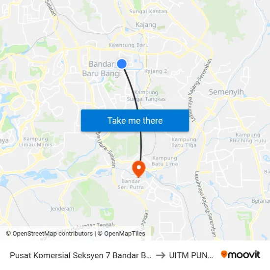 Pusat Komersial Seksyen 7 Bandar Baru Bangi (Selatan) (Kj439) to UITM PUNCAK ALAM map