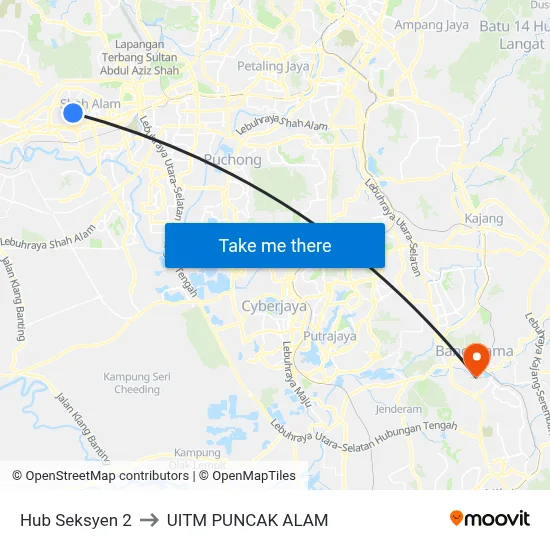 Hub Seksyen 2 to UITM PUNCAK ALAM map