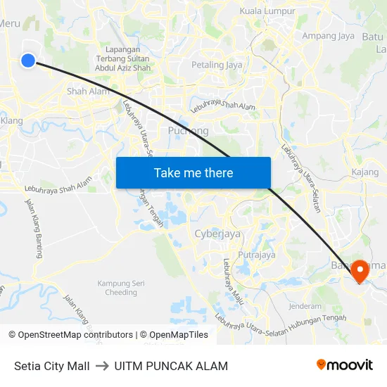 Setia City Mall to UITM PUNCAK ALAM map
