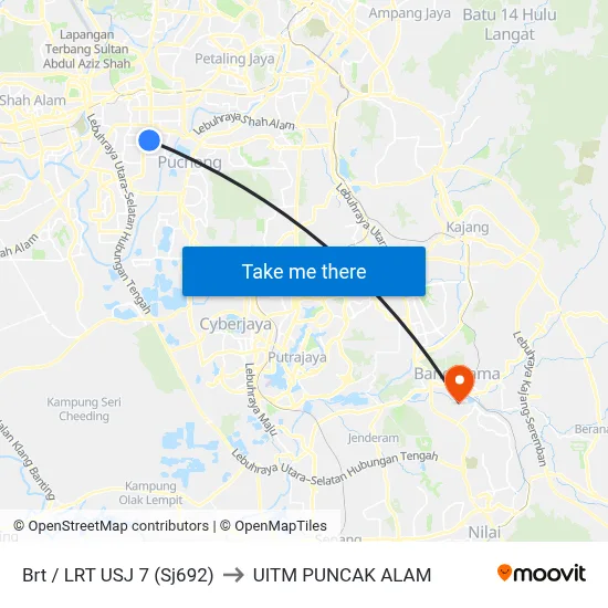 Brt / LRT USJ 7 (Sj692) to UITM PUNCAK ALAM map