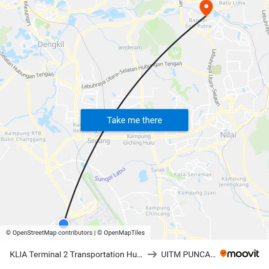 KLIA Terminal 2 Transportation Hub, Level 1 (Sp358) to UITM PUNCAK ALAM map