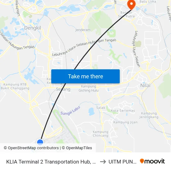 KLIA Terminal 2 Transportation Hub, Door 3 Level 1 (Abc One Bistro) to UITM PUNCAK ALAM map
