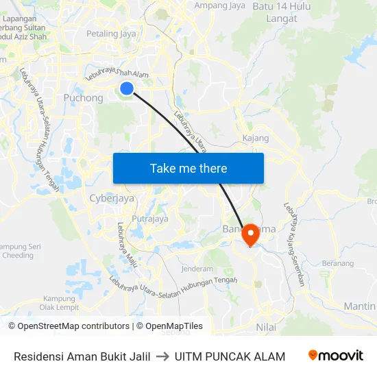 Residensi Aman Bukit Jalil to UITM PUNCAK ALAM map