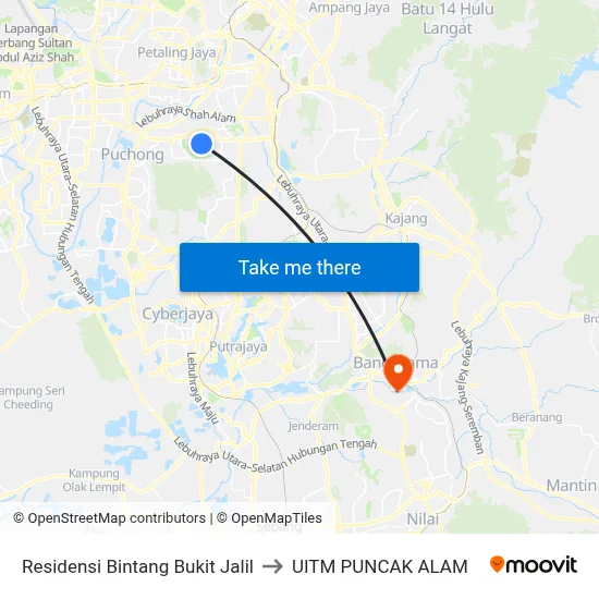 Residensi Bintang Bukit Jalil to UITM PUNCAK ALAM map