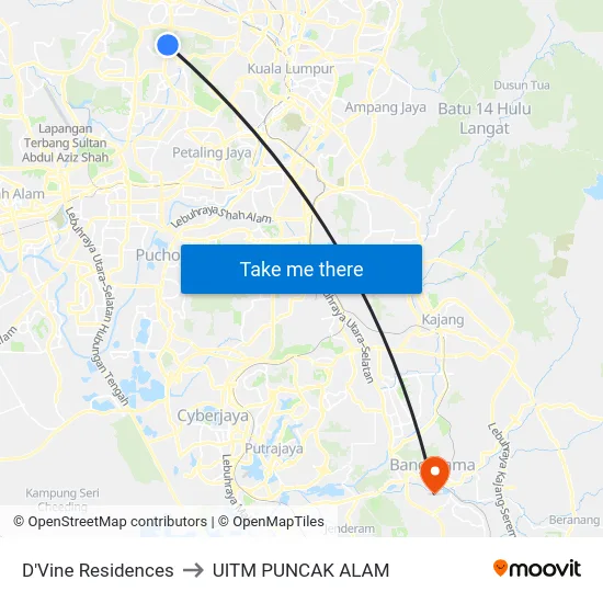 D'Vine Residences to UITM PUNCAK ALAM map