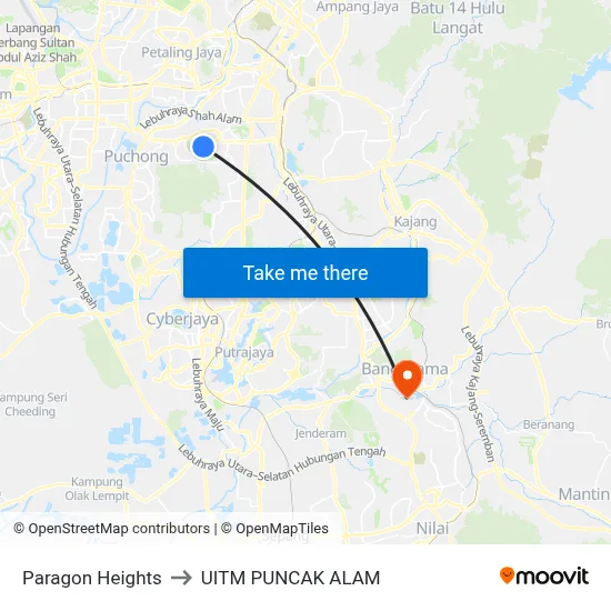 Paragon Heights to UITM PUNCAK ALAM map