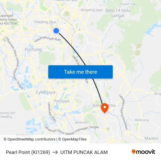 Pearl Point (Kl1269) to UITM PUNCAK ALAM map