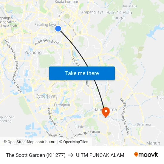 The Scott Garden (Kl1277) to UITM PUNCAK ALAM map