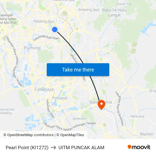 Pearl Point (Kl1272) to UITM PUNCAK ALAM map