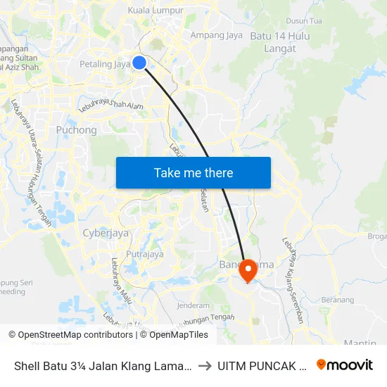 Shell Batu 3¼ Jalan Klang Lama (Kl1181) to UITM PUNCAK ALAM map
