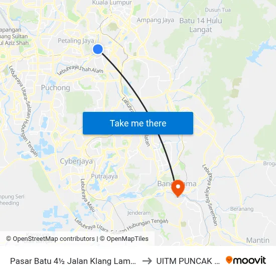 Pasar Batu 4½ Jalan Klang Lama (Kl1212) to UITM PUNCAK ALAM map